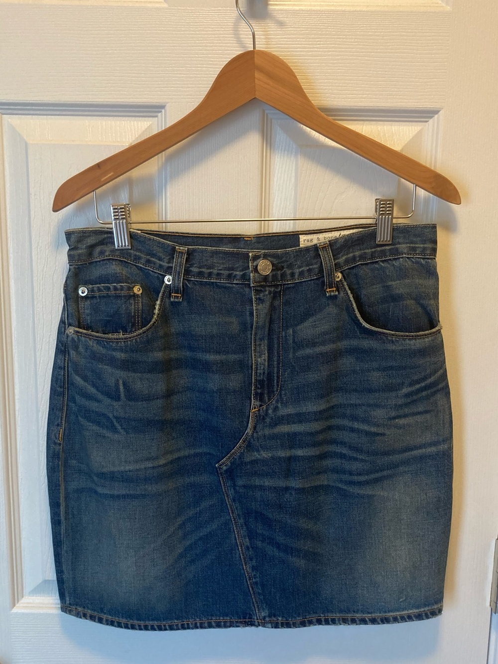 RAG & BONE Distressed Denim Mini Skirt - Size 30 (8-10)